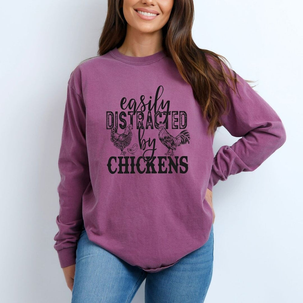 Distracted by Chickens Garment Dyed Long Sleeve