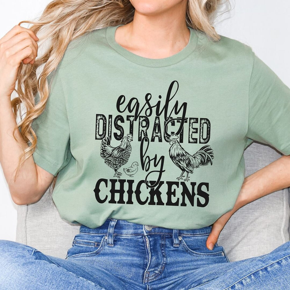 Distracted by Chickens Short Sleeve Crewnneck Tee