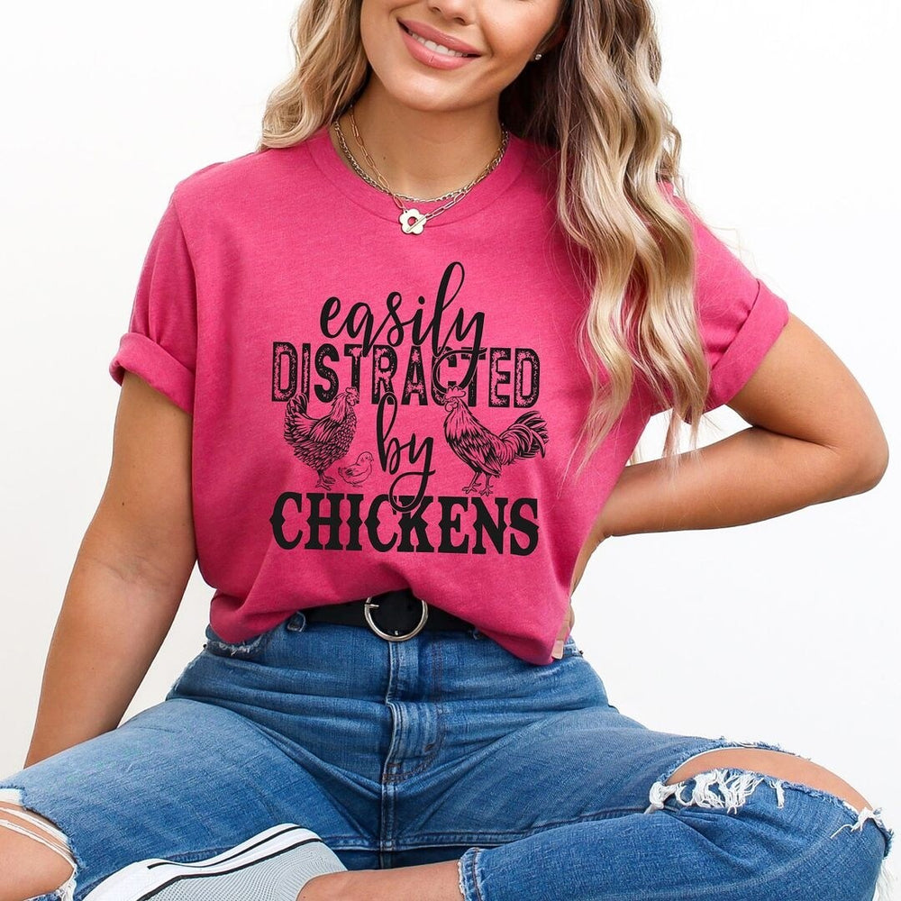 Distracted by Chickens Short Sleeve Crewnneck Tee