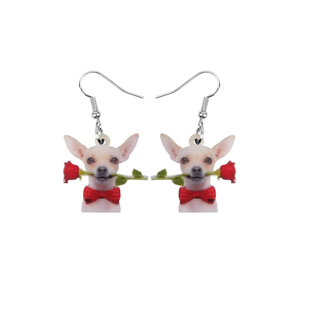 Dog With Rose Drop Earrings