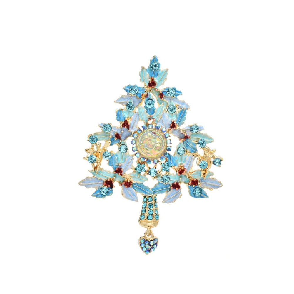 Blue Crystal Christmas Tree Brooch