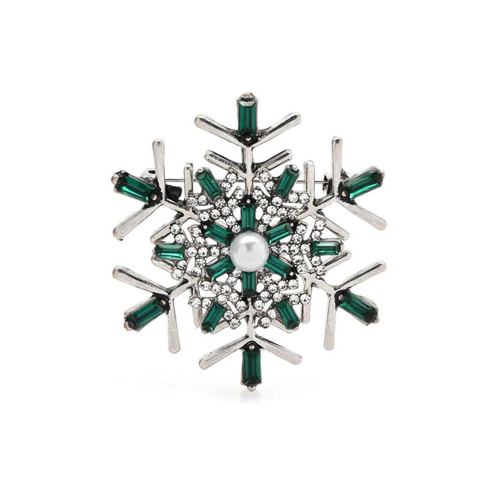 Green & Clear Crystal Snowflake Brooch