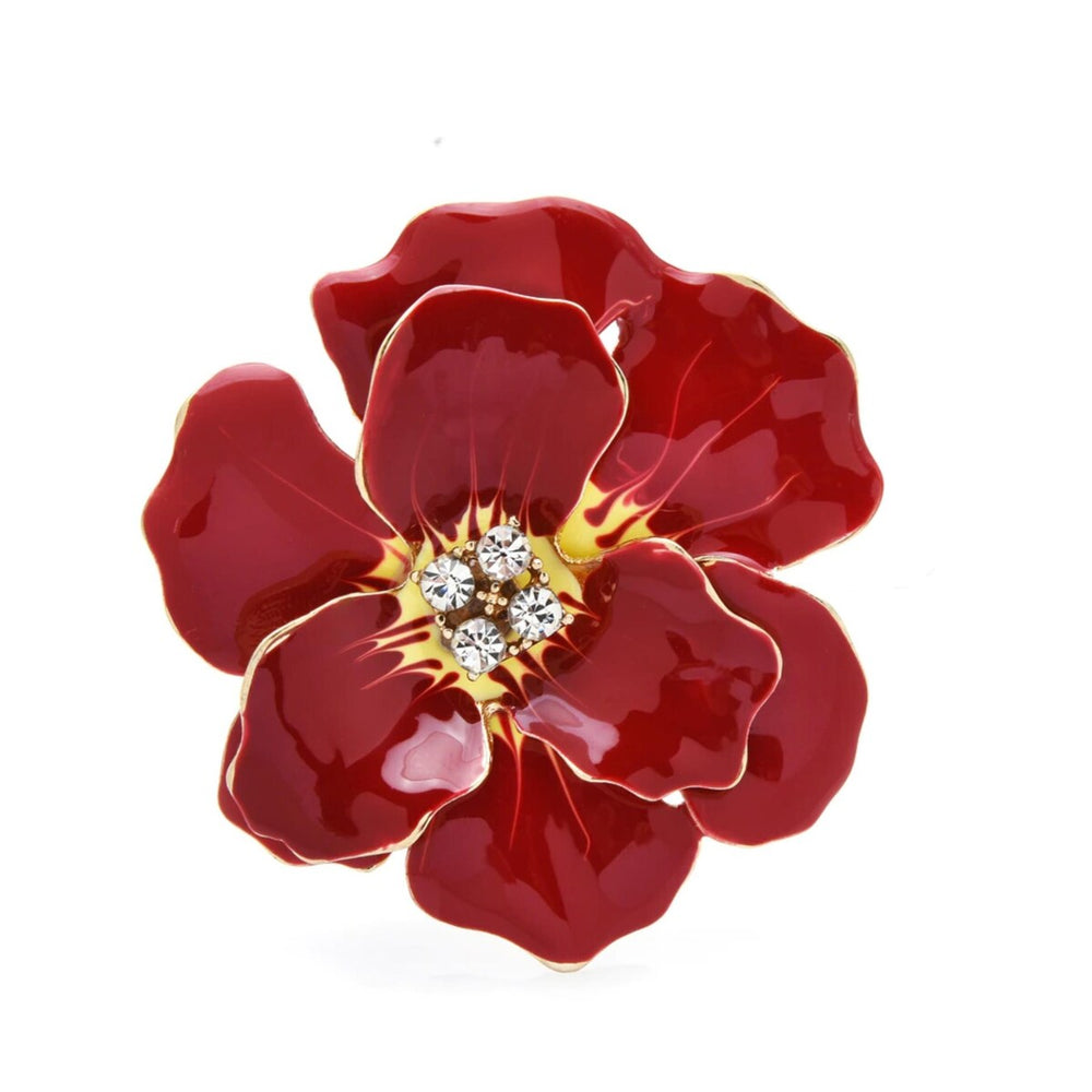 Red Flower & Crystal Brooch