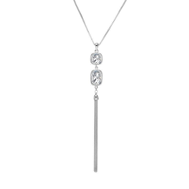 Double Crystal Tassled Pendant Necklace