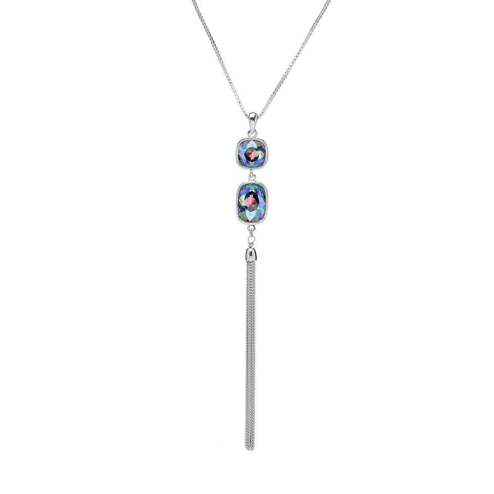 Double Crystal Tassled Pendant Necklace