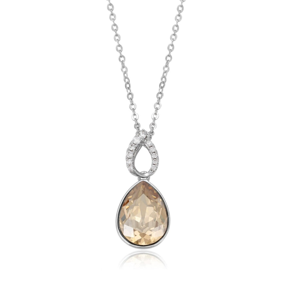 Dual Teardrop Crystal & Clear Pave Pendant Necklace - White