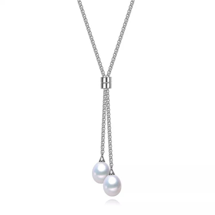 Dual White Freshwater Pearl Drop Necklace