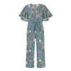 Dusty Blue & Dusty Pink Floral Print Bow-Belt Flutter-Sleeve Jumpsuit