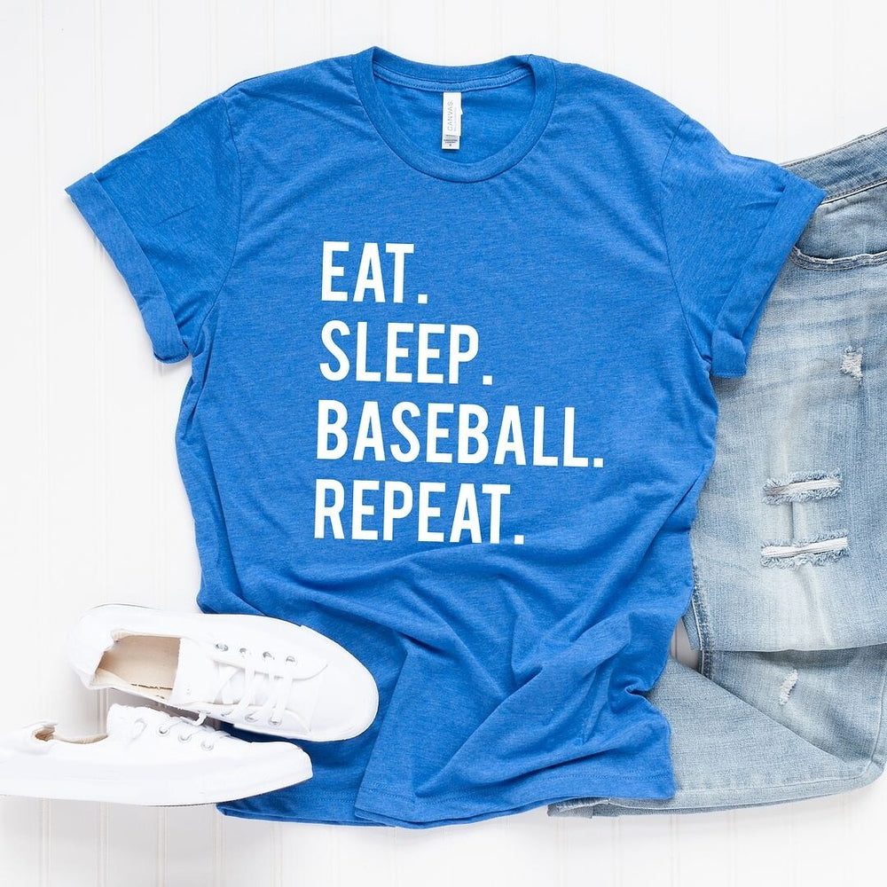 Eat Sleep Baseball Repeat Short Sleeve Crewnneck Tee