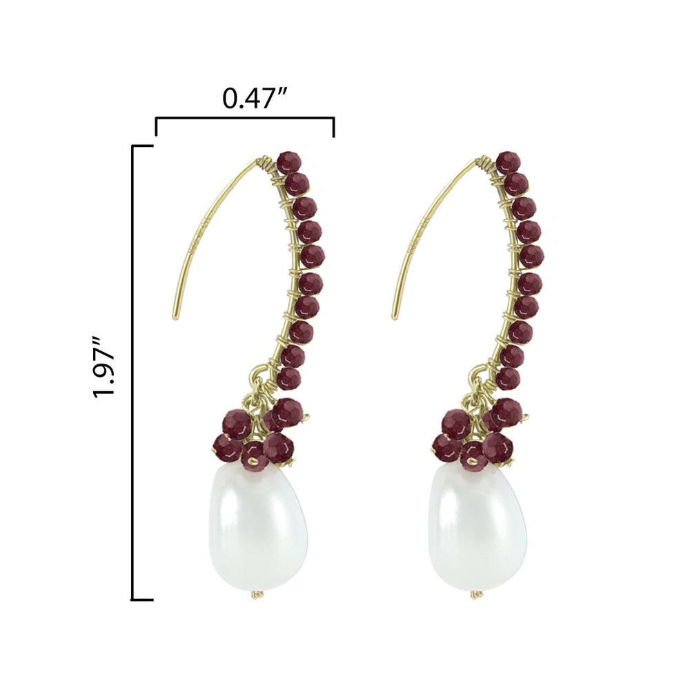 Elegant Dangle Earrings Freshwater Pearl and Garnet in Gold Over Sterling Silver