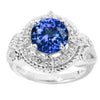 Elegant Halo Ring in Sterling Silver Natural Tanzanite and White Topaz 2.70Ct