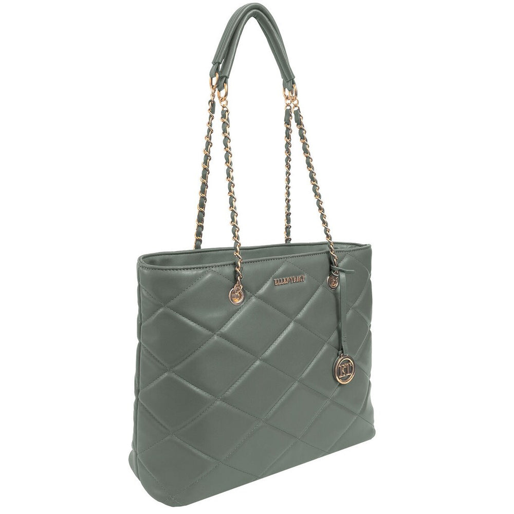 Ellen Tracy Chain Faux Smooth Leather Quilted Tote