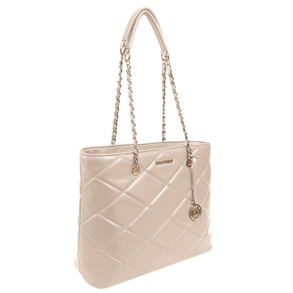 Ellen Tracy Chain Faux Smooth Leather Quilted Tote