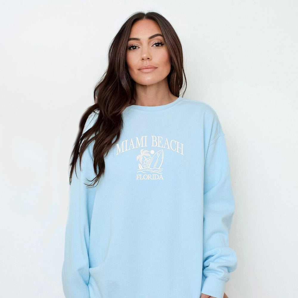 Embroidered Miami Beach Florida Garment Dyed Sweatshirt