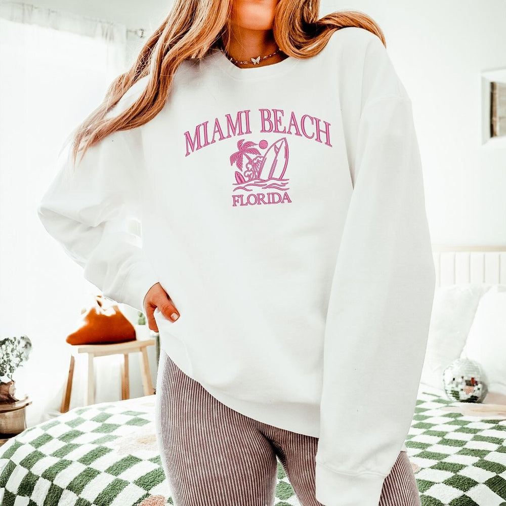 Embroidered Miami Beach Florida Graphic Sweatshirt