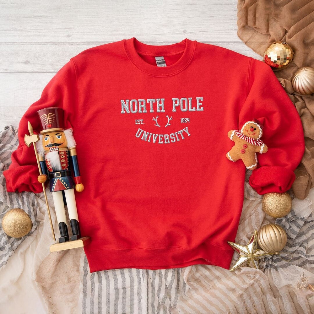 Embroidered North Pole University Graphic Sweatshirt