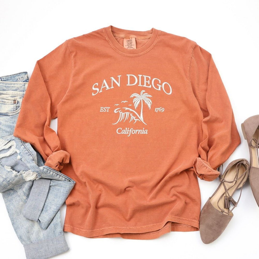 Embroidered San Diego Garment Dyed Long Sleeve