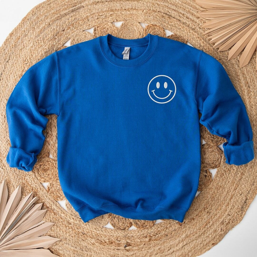 Embroidered Smiley Face Outline Graphic Sweatshirt