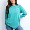 Embroidered Smiley Face Outline Left Chest Garment Dyed Long Sleeve