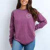 Embroidered Smiley Face Outline Left Chest Garment Dyed Long Sleeve