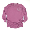 Embroidered Smiley Face Outline Left Chest Garment Dyed Long Sleeve