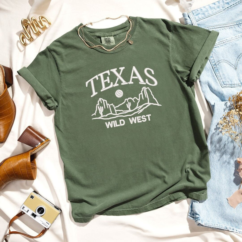 Embroidered Texas Wild West Garment Dyed Tee