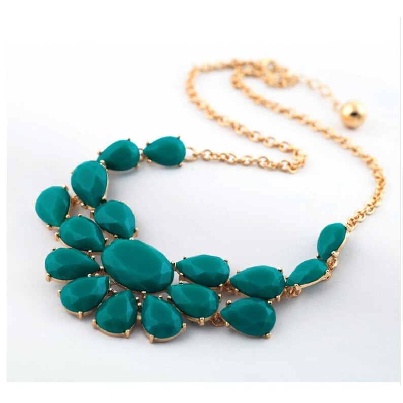 Emerald Green Bib Goldtone Necklace - White