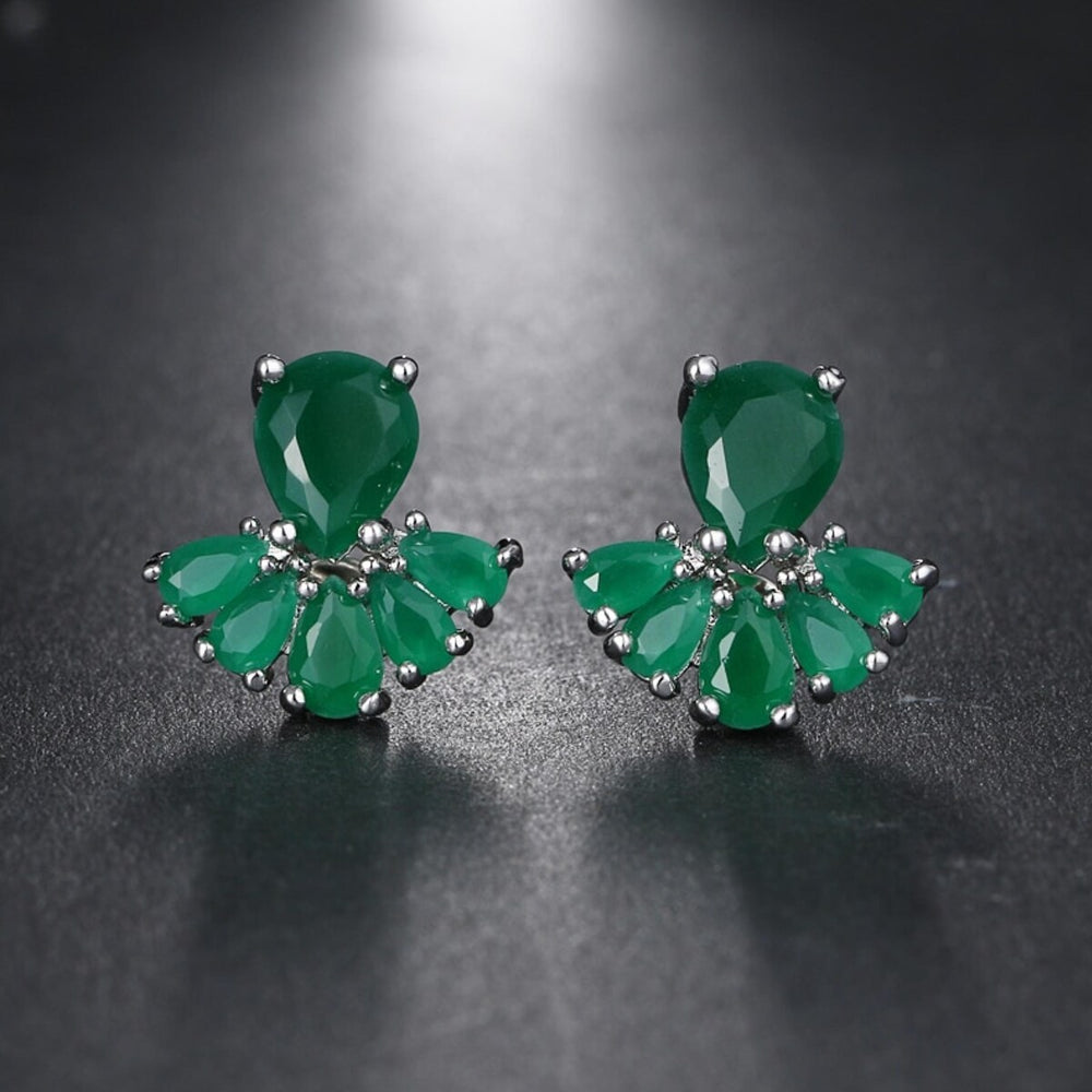 Emerald Green Cubic Zirconia Teardrop Stud Earrings