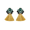 Emerald Green Mustard Tasseled Earrings