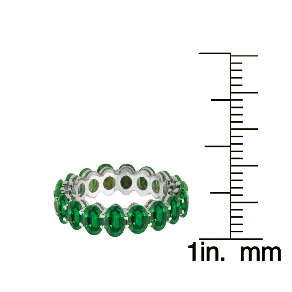 Emerald Sterling Silver Oval-Cut Eternity Band Ring