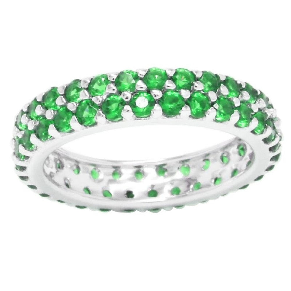 Emerald Sterling Silver Two Row Eternity Band Ring