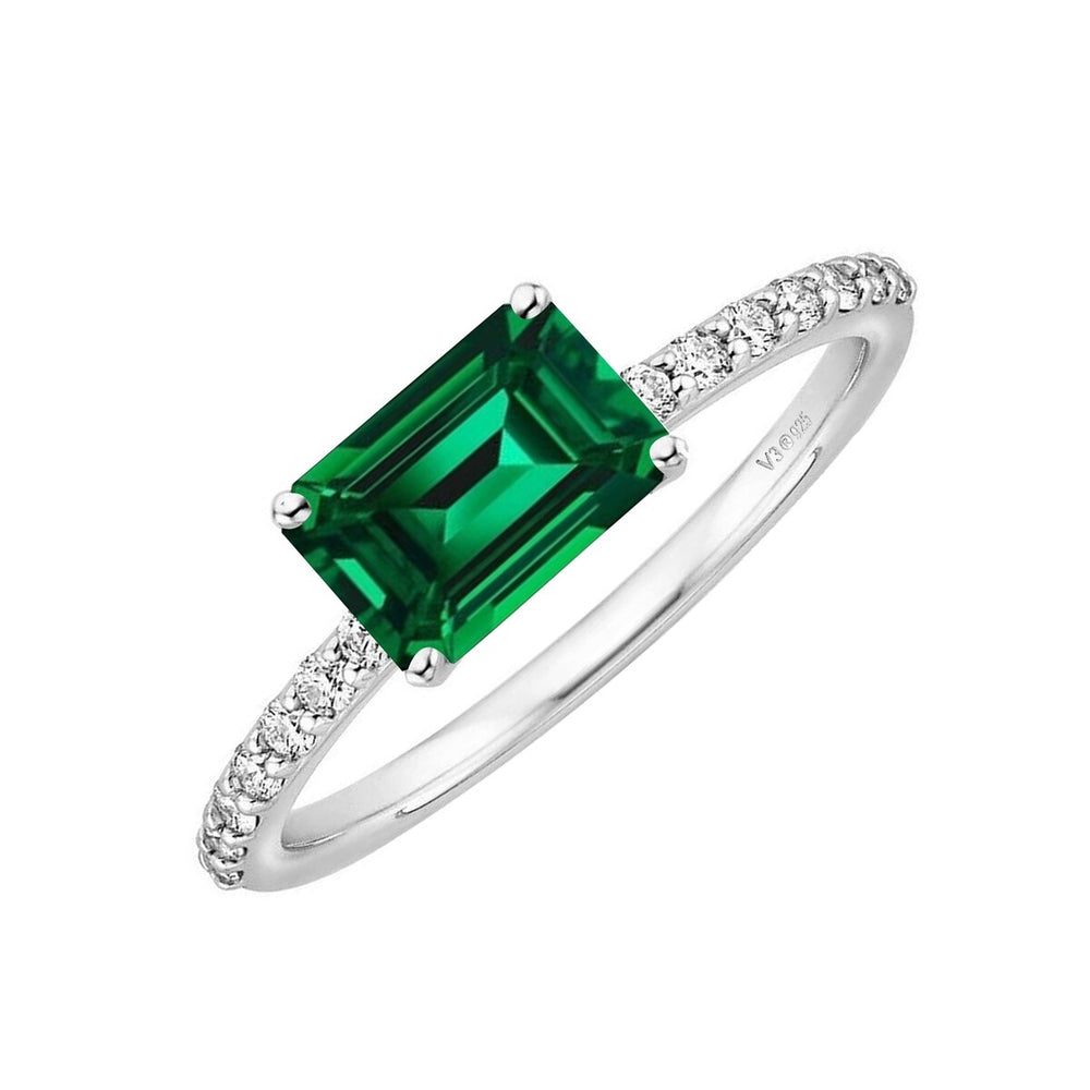 Emerald and White Topaz Sterling Silver Engagement Ring