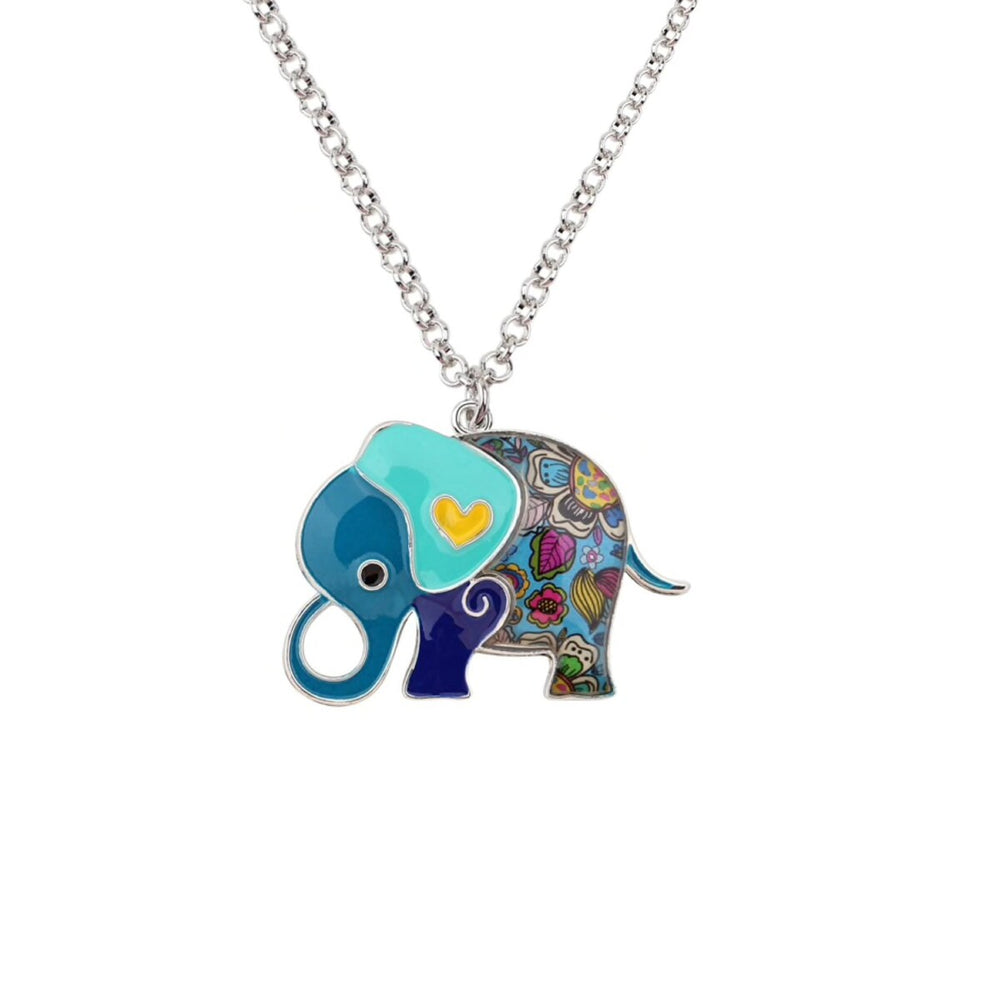 Enamel Mosaic Elephant Pendant Necklace - White