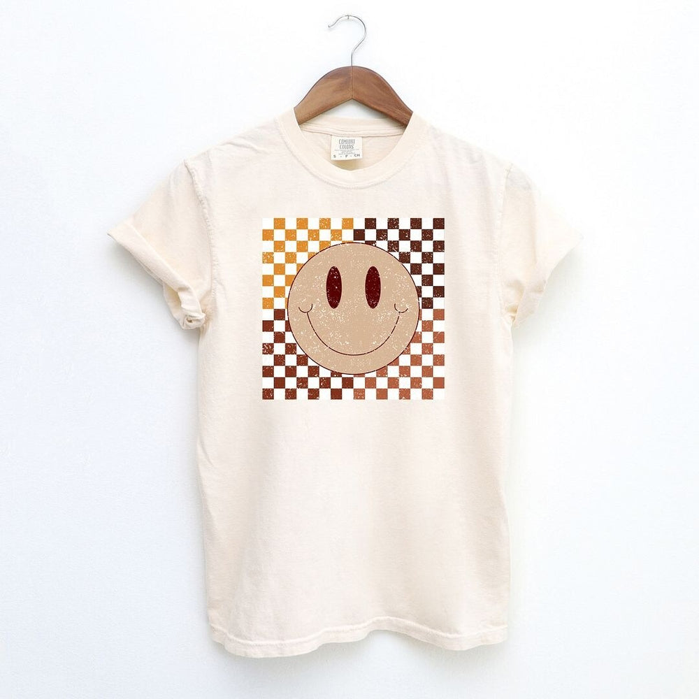 Fall Checkered Smiley Garment Dyed Tee