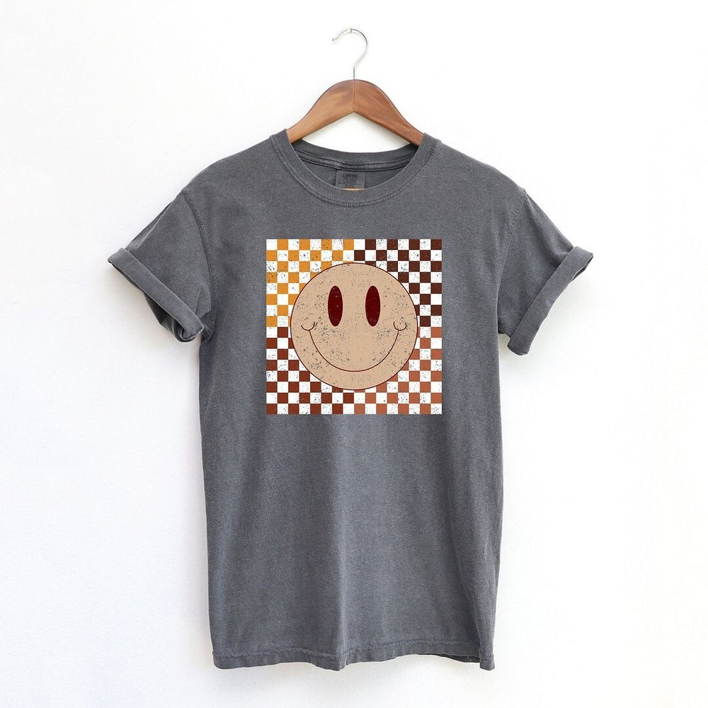 Fall Checkered Smiley Garment Dyed Tee