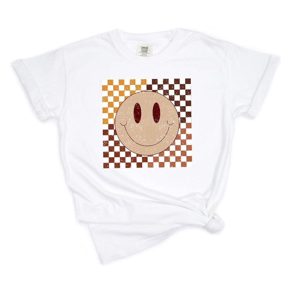 Fall Checkered Smiley Garment Dyed Tee