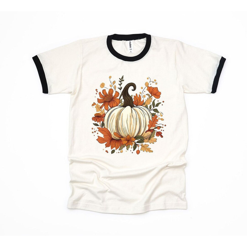 Fall Pumpkin Floral Ringer Tee