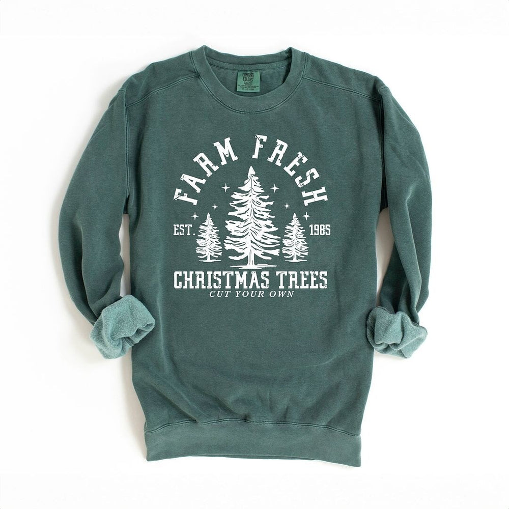 Farm Fresh Christmas Tree Stars Garment Dyed Sweatshirt