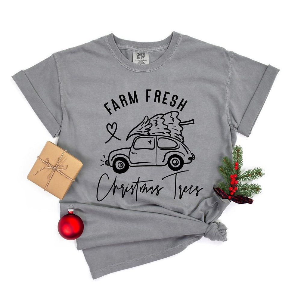 Farm Fresh Christmas Trees Car Garment Dyed Tee