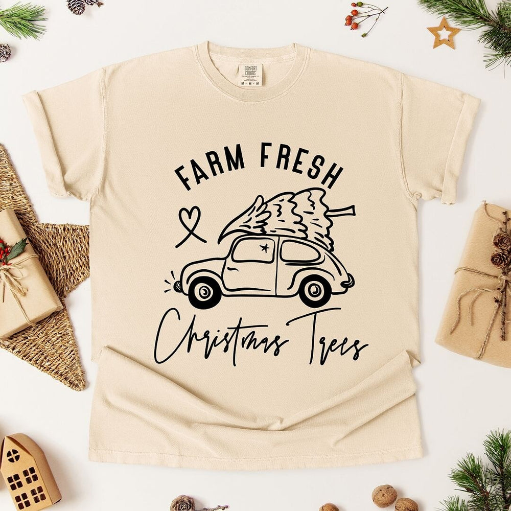 Farm Fresh Christmas Trees Car Garment Dyed Tee