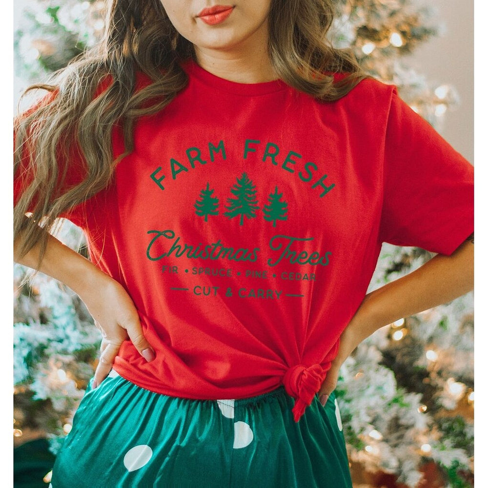 Farm Fresh Christmas Trees Short Sleeve Crewnneck Tee