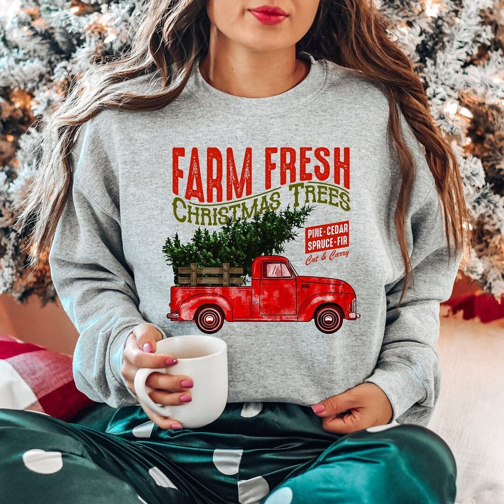 Farm Fresh Christmas Trees Truck Graphic Sweatshirt