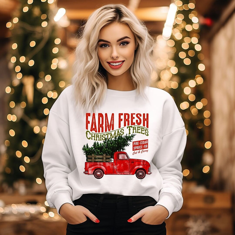 Farm Fresh Christmas Trees Truck Graphic Sweatshirt