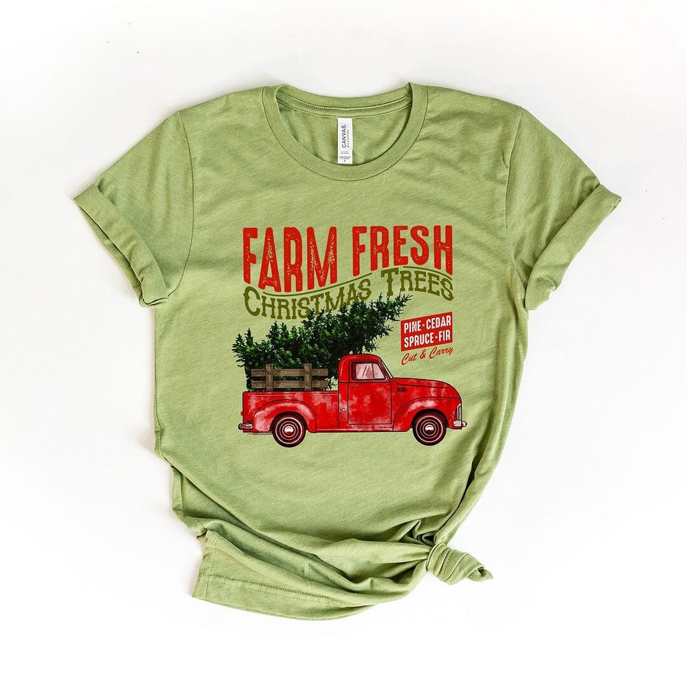 Farm Fresh Christmas Trees Truck Short Sleeve Crewnneck Tee