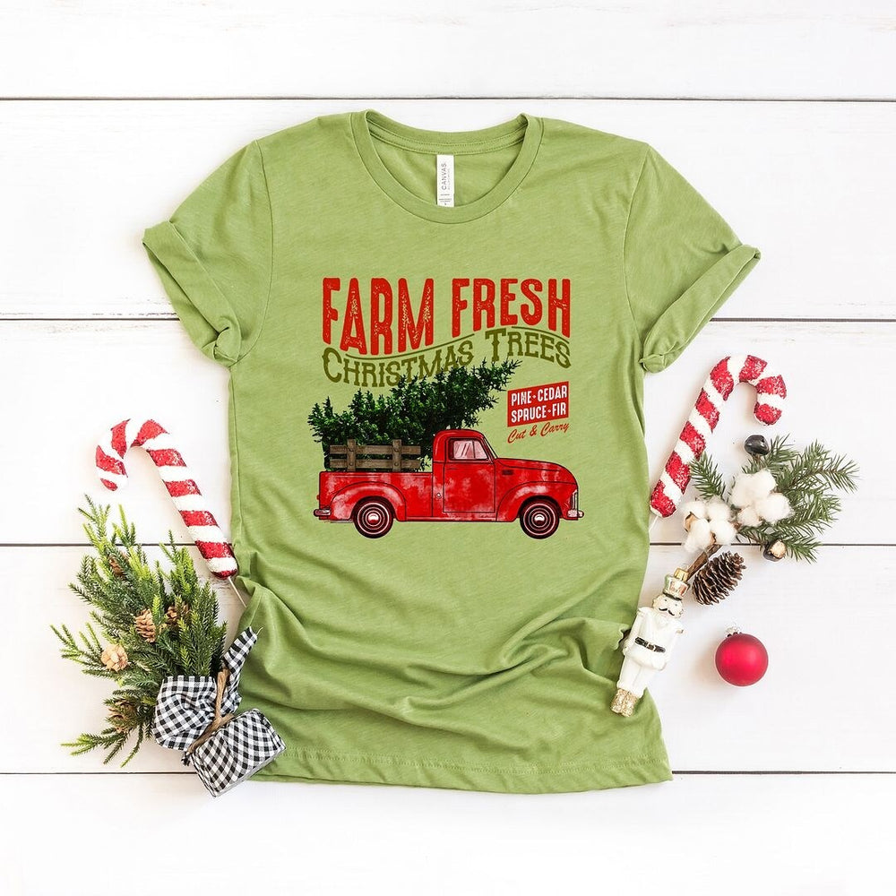 Farm Fresh Christmas Trees Truck Short Sleeve Crewnneck Tee