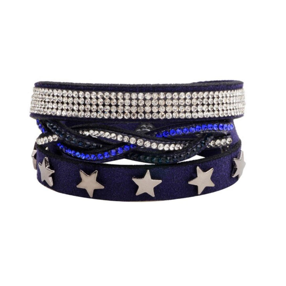 Faux Leather Blue Crystal Star Multi-strand Bracelet