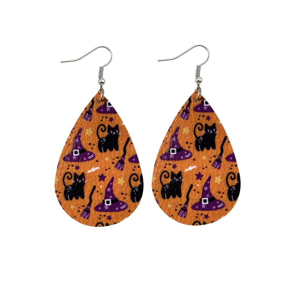 Faux Leather Halloween Teardrop Drop Earrings