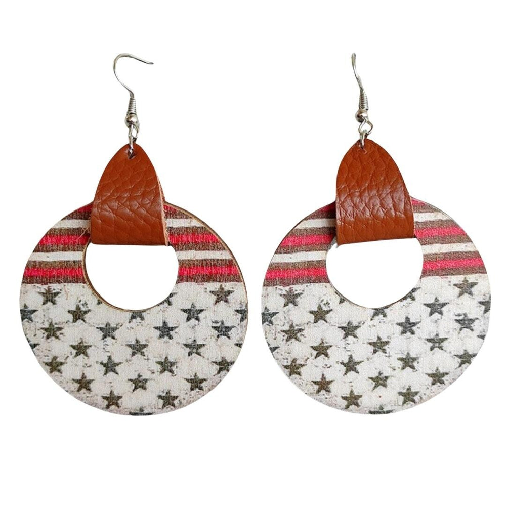 Faux Leather Strap & Patterned Circular Drop Earrings