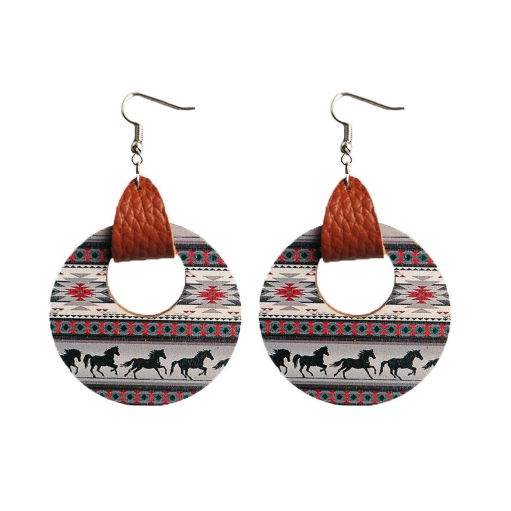 Faux Leather Strap & Patterned Circular Drop Earrings