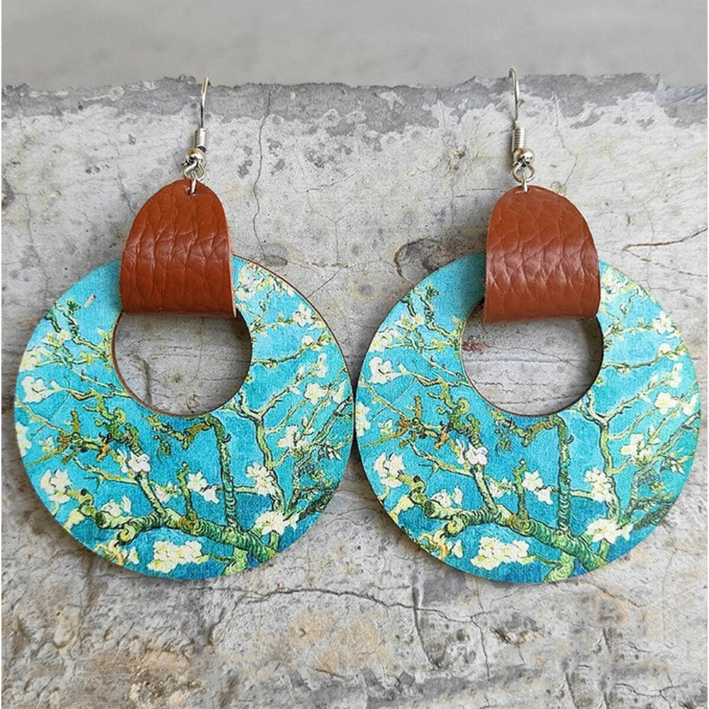 Faux Leather Strap & Patterned Circular Drop Earrings